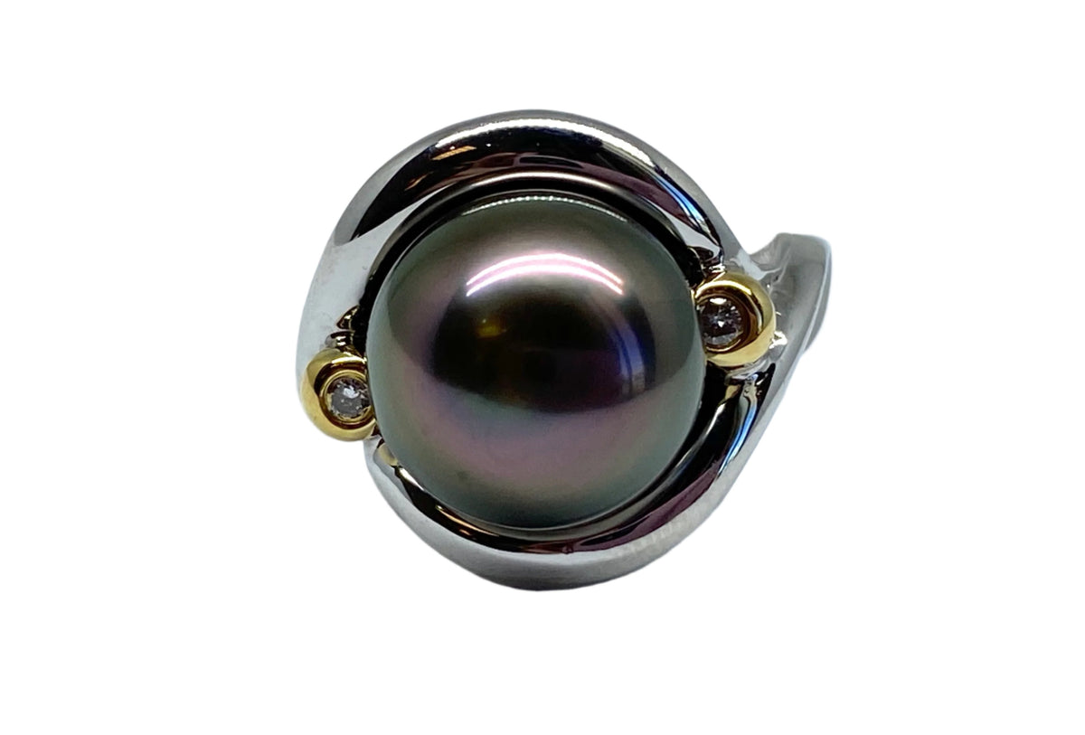 Denny Wong 11 mm Tahitian Pearl & Diamond Ring in 18k TT Gold